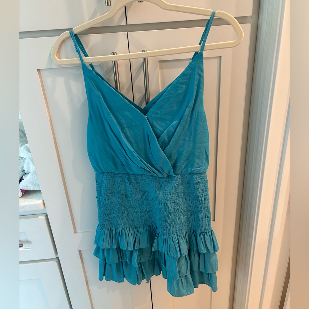 Blue smocked mini dress